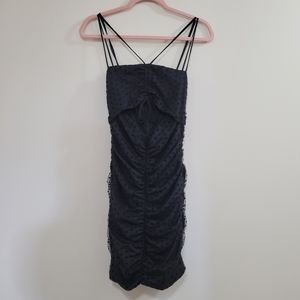 NBD Revolve cut out heart print ruched little black dress XS